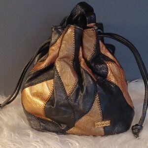 Vintage Patchwork Leather Bucket Crissbody  Bag